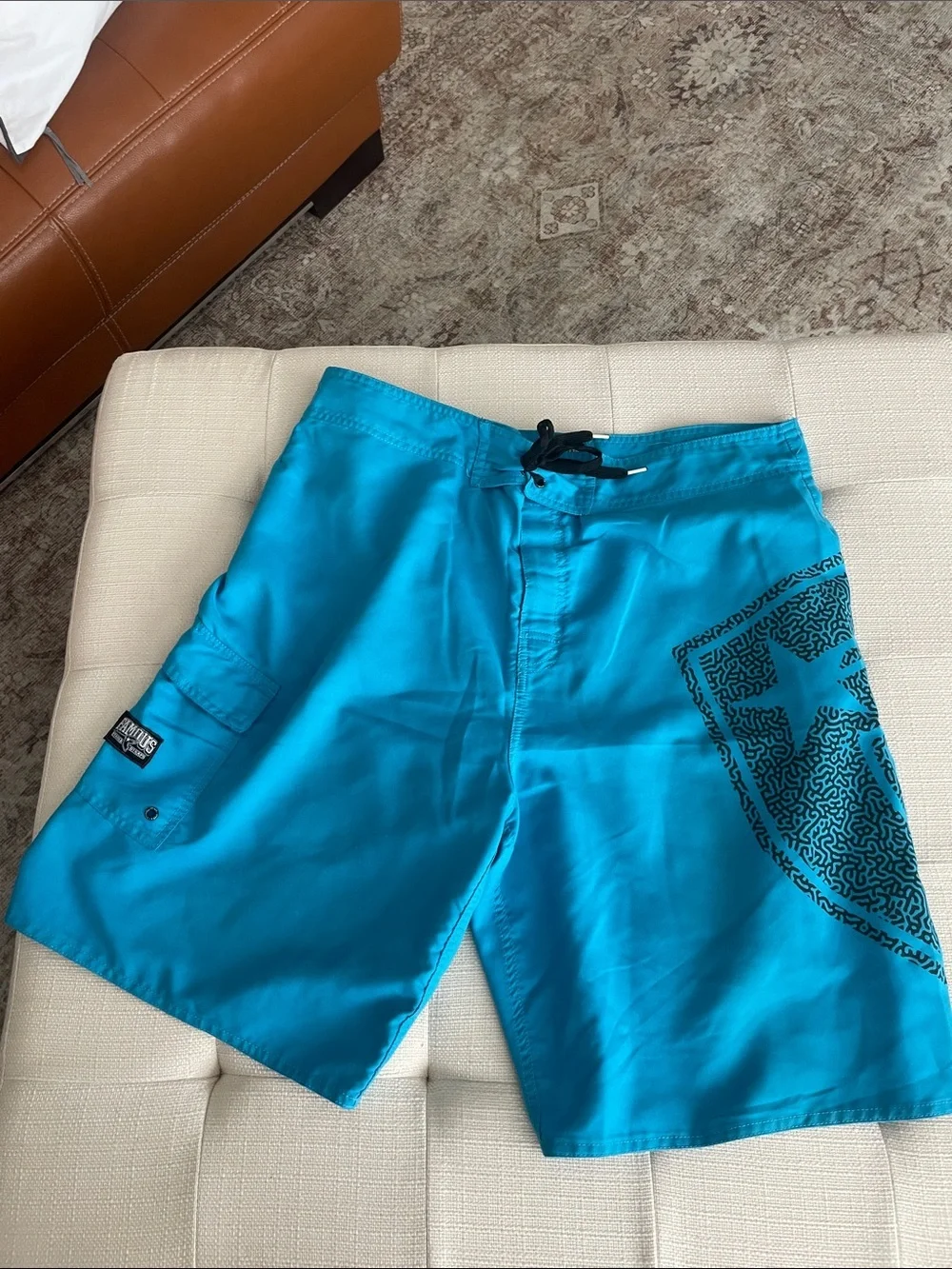Men's Bright Turquoise Board Shorts with Side Cargo Pocket